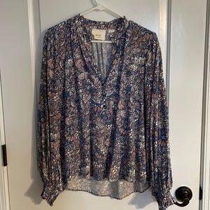 Anthropologie Maeve Colette Peasant Blouse in Blue/Pink Floral Size M